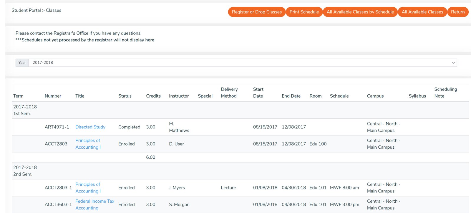 Student Portal Classes